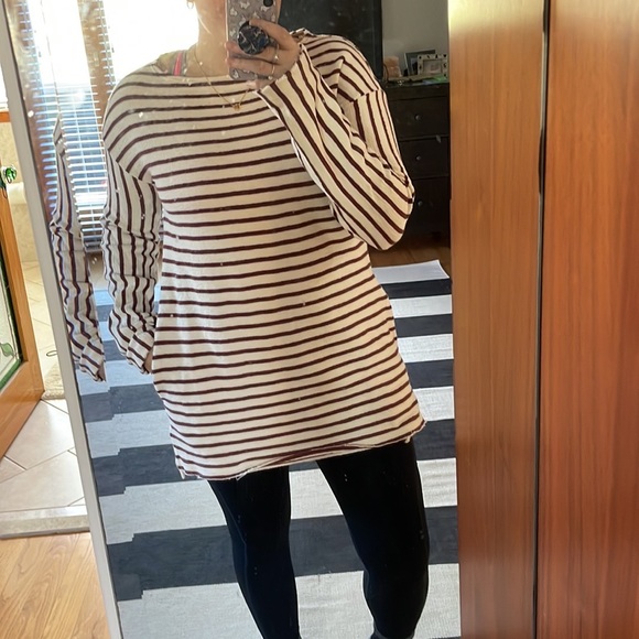 Intimately Free People Come On Over Tunic Dress Cotton White Red Striped Size S - Picture 4 of 7